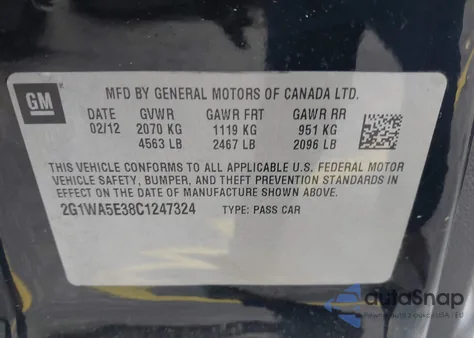 2012 Chevrolet Impala Ls z USA, uszkodzony, nr VIN 2G1WA5E38C1247324